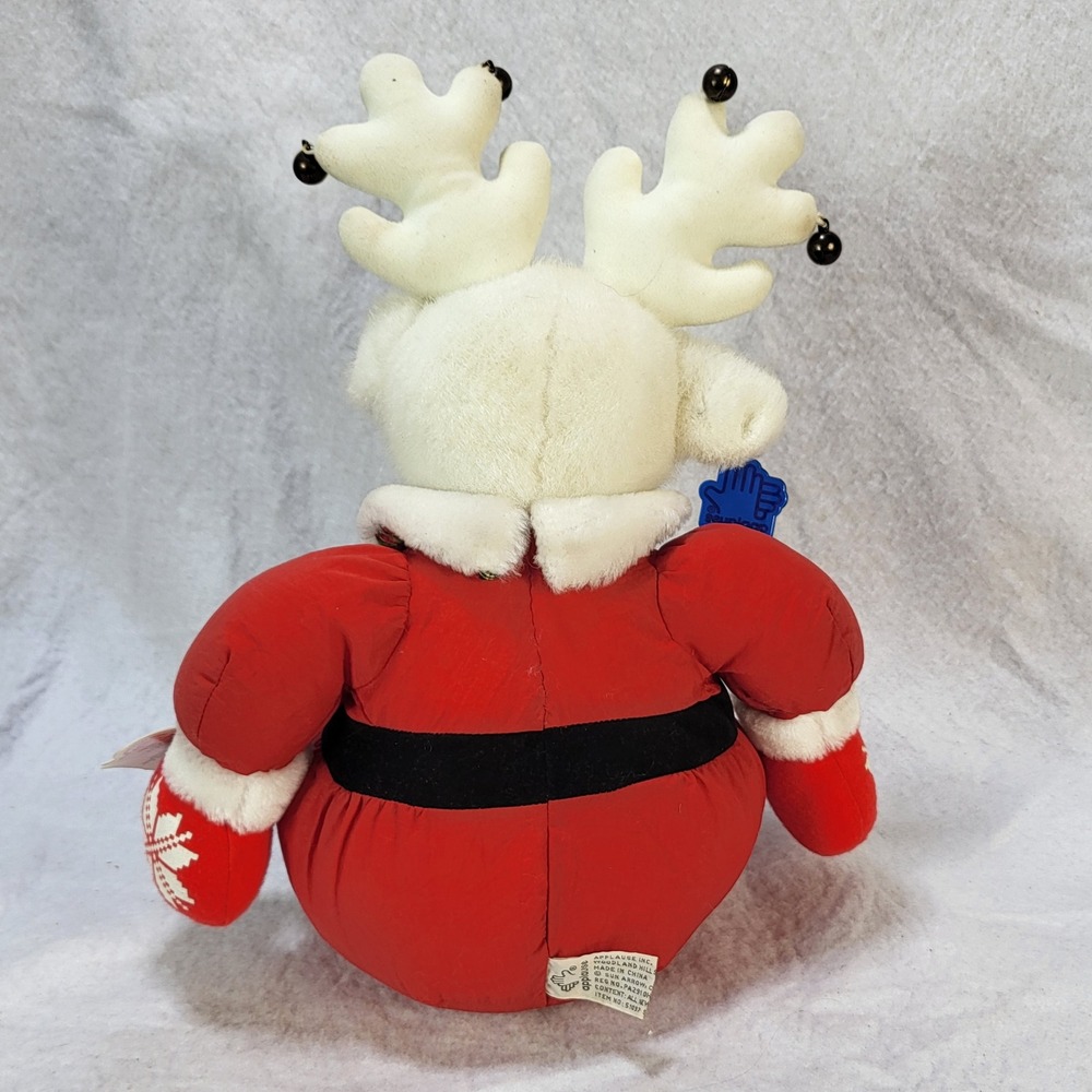 Applause Santabell Reindeer Plush Christmas White Green Nose Jingle Bells - Picture 4 of 10